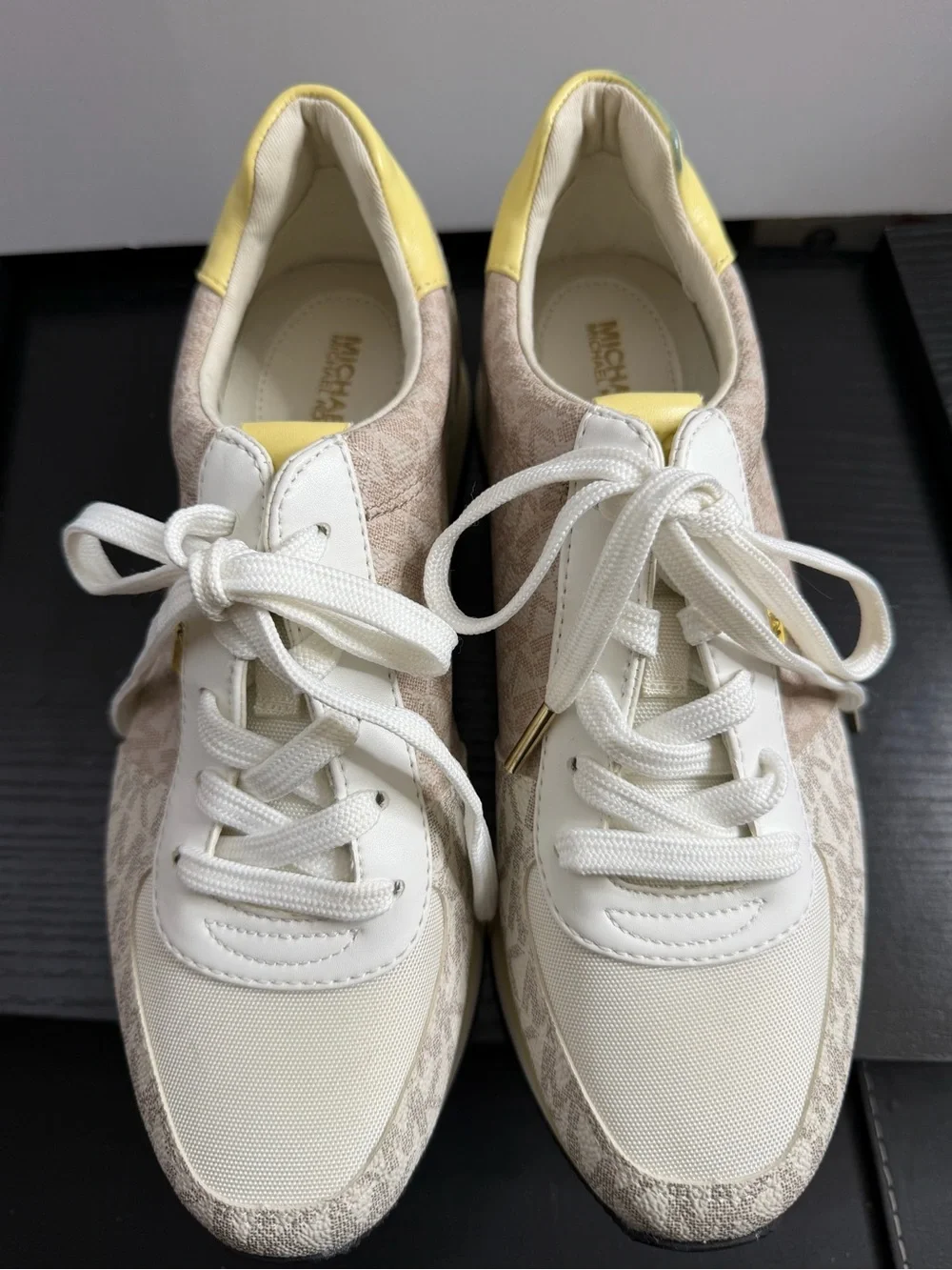 Michael Kors Cream & Yellow Logo-Trim Sneakers